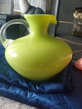 Lime Green Glass Pitcher Vase - Unbranded